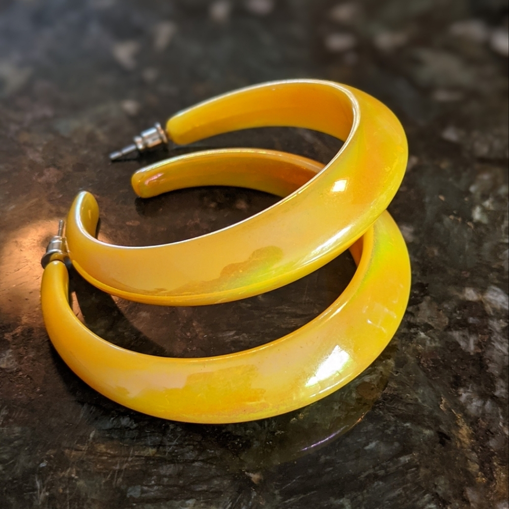 Vtg Iridescent Yellow Hoops